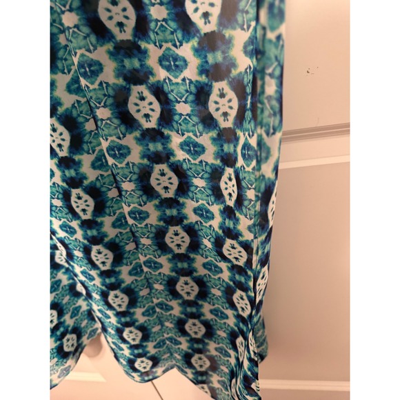 Dana Buchman Women's XL Teal Blue Geometric Print Sleeveless Ruffle Dress Lined - Picture 8 of 14